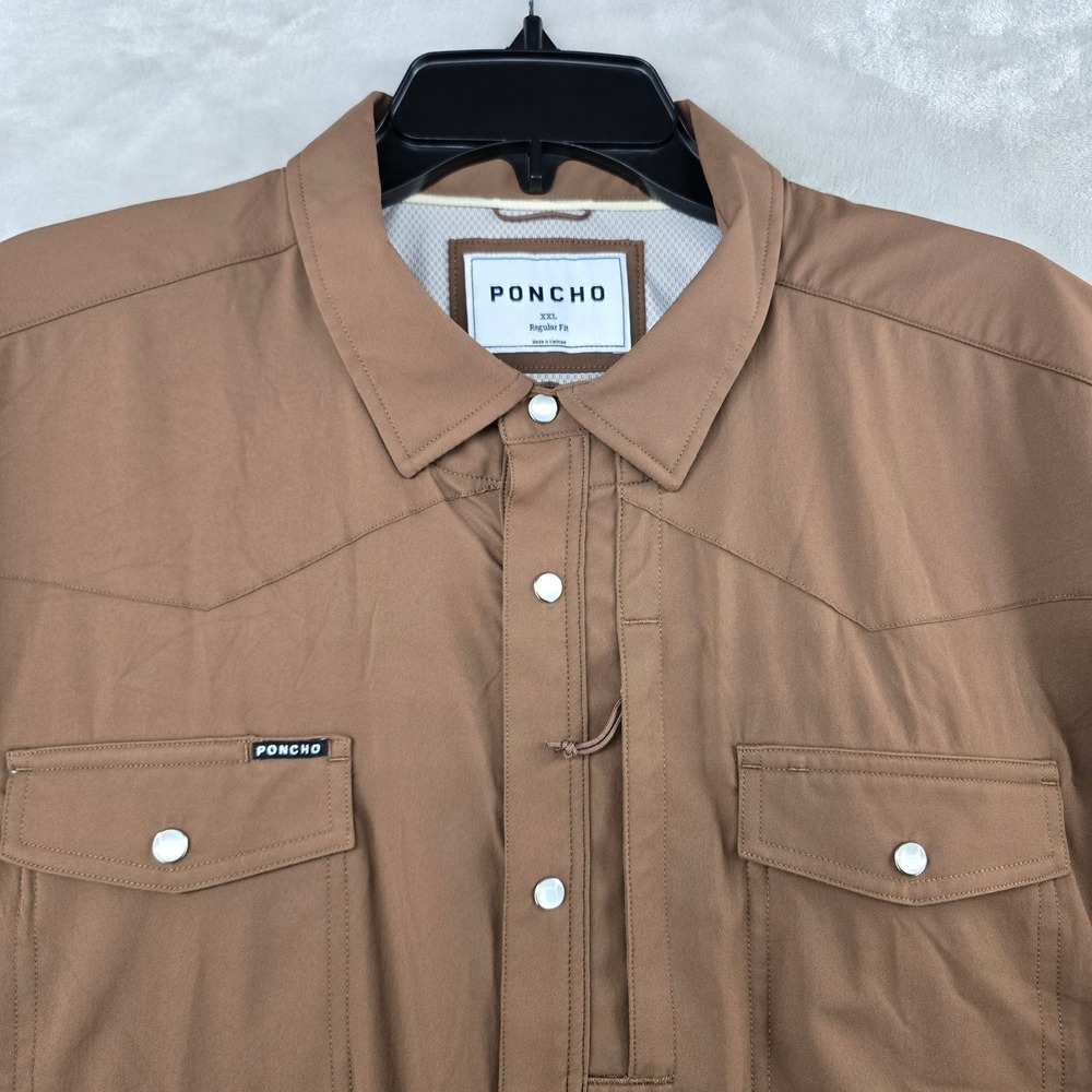 Poncho Western Shirt Mens XXL Brown Short Sleeve Pearl Snap Regular Fit Outdoor